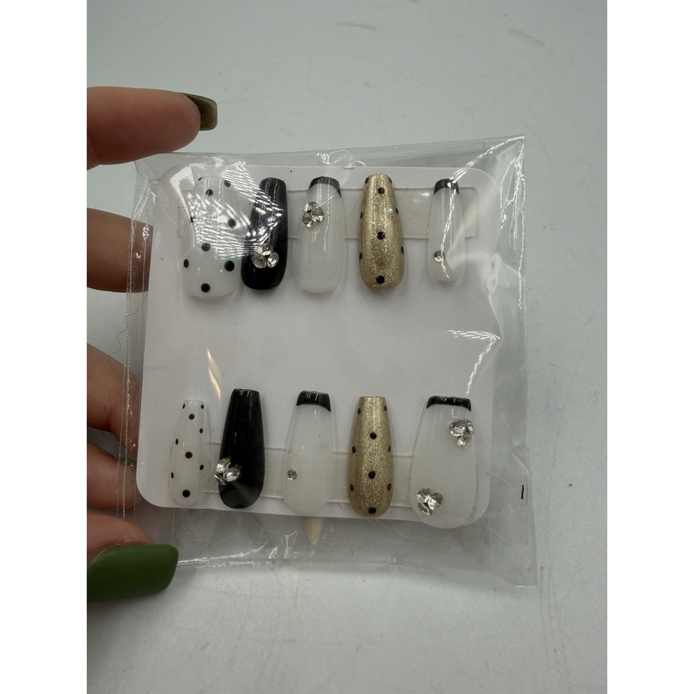 Press On Nails Bundle Acrylic Press On Nails Polka Dot, & Diamond Decor NEW